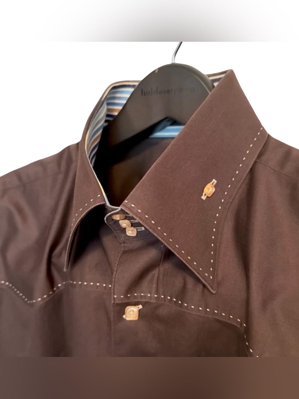 BOGOSSE Men’s Casual Button-Down Shirt with Contrast Stripe Lining & Cuffs - Picture 9 of 16